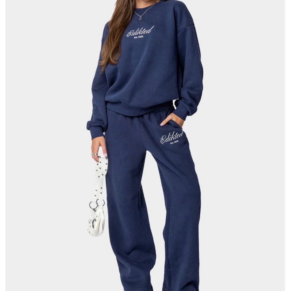 Edikted Navy Blue Logo Sweatshirt and Joggers Set